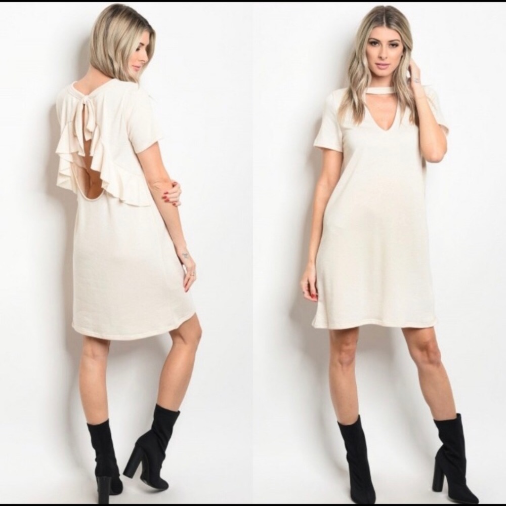 Soft Cream Choker Dress Open Ruffle Back MUST HAVE